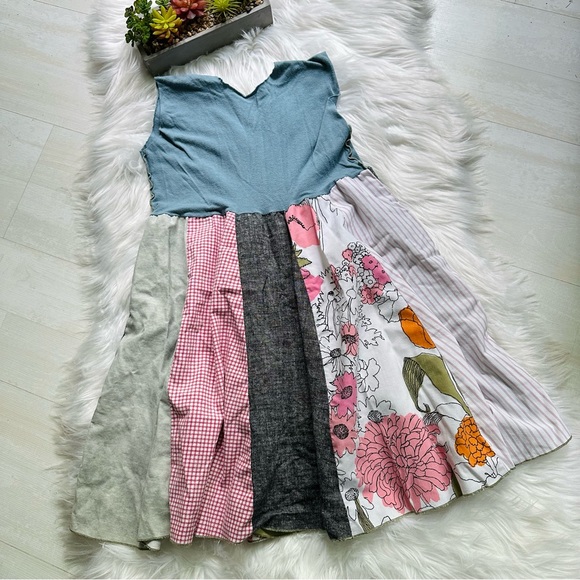 Patchwork Sleeveless Raw Edge Exposed Stitch Bohemian Dress, 7X - Picture 6 of 7